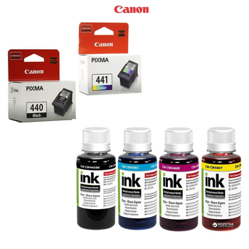 Комплект Картриджі Canon PG-440, CL-441 + Чорнило ColorWay CW-CW445/CW446SET01 100 мл х 4 шт