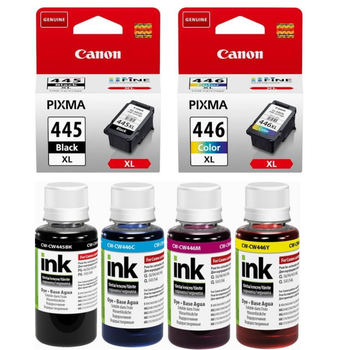 Комплект Картриджі Canon PG-445XL, CL-446 XL (8283B001) + Чорнило ColorWay CW-CW445/CW446SET01 100 мл х 4 шт