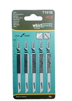 Пиляльні полотна для лобзика WhirlPower T101B HCS 5шт (ламінат) зуб вгору (V-T101B)
