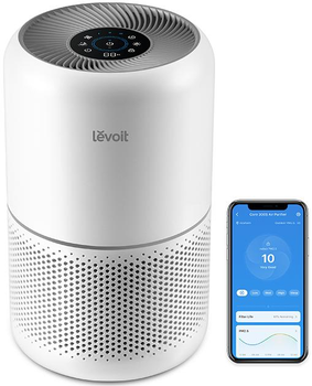 Очиститель воздуха LEVOIT Core 300S с Wi-Fi, фильтром 3-в-1 True HEPA H13, активированным углем, лазерным датчиком качества воздуха, автоматическим режимом, поддержкой Alexa и Google Assistant, ночным режимом, сенсорной панелью и пультом, белый