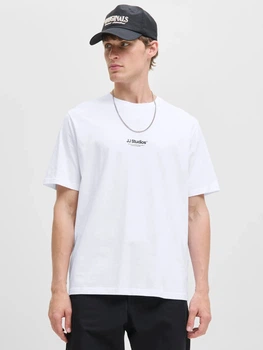 Футболка хлопковая длинная мужская Jack & Jones 12278787 L White с принтом (5715716685001)