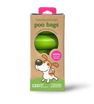 Пакеты для уборки за собакой Poo Bags одноразовые с ароматом лаванды 120 шт (8 рулонов по 15 пакетов)