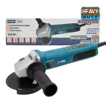 Кутова шліфувальна машина PROFI-TEC AG125-1800 Professional (1800 Вт, безщітковий двигун, диск 125 мм, 2500 – 10000 об/хв, кабель 2 м)