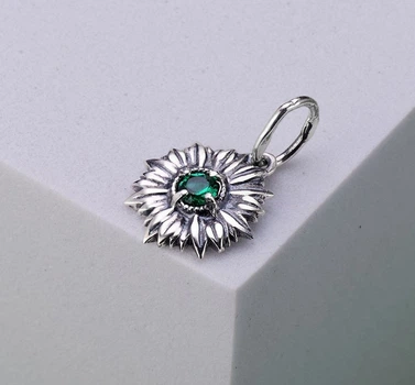 Кулон цветок Подсолнух Emerald серебряный 925 Zirkon