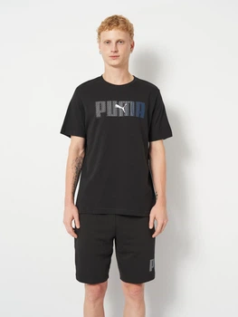 Футболка хлопковая длинная мужская Puma Essentials Graphics 68818401 M Black с принтом (4069157690720)