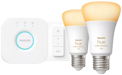 Zestaw startowy Philips 2 x inteligentne żarówki E27 1100 + regulator przyciemniania Hue Dimmer switch (8719514291812)