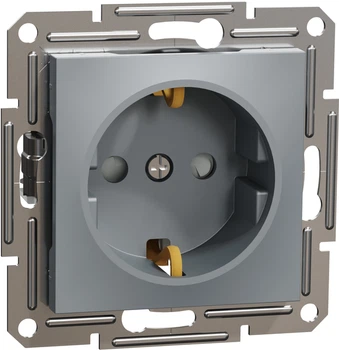 Розетка з заземленням з захисними шторками Schneider Electric Asfora Сталь EPH2900262