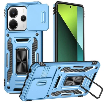 Чохол зі шторкою для камери Camshield Army Ring для Xiaomi Redmi Note 14 4G (International version) та Xiaomi Redmi Note 14 5G, ударостійкий кейс з кільцем-тримачем та функцією підставки Light Blue