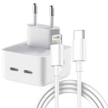Мережевий зарядний пристрій Foxconn для Apple 35W Dual USB-C Port Power Adapter зі швидкою зарядкою + кабель зарядки для iPhone Type-C to Lightning (35612-o)