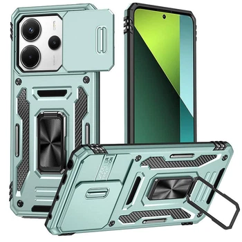 Чохол зі шторкою для камери Camshield Army Ring для Xiaomi Redmi Note 14 4G (International version) та Xiaomi Redmi Note 14 5G, ударостійкий кейс з кільцем-тримачем та функцією підставки Light Green