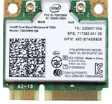 Адаптер модуль Wi-Fi Intel Dual Band Wireless-N 7260HMW NB 2.4 GHz, 300 Мбит/с, без Bluetooth (717382-001) PCIe Half Mini Card