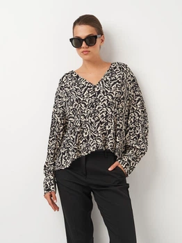 Блузка жіноча H&M 0929929_V.вырез_02 S Чорно-біла (KAY2000001581087)