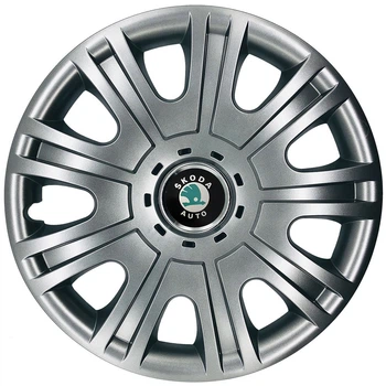Автомобільні модельні ковпаки R15 Skoda (зелена) 319 4шт, SJS, сріблясті