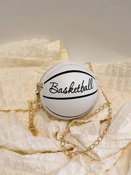 Жіноча кругла сумка маленька 10407 BASKETBALL м'яч на ланцюжку біла
