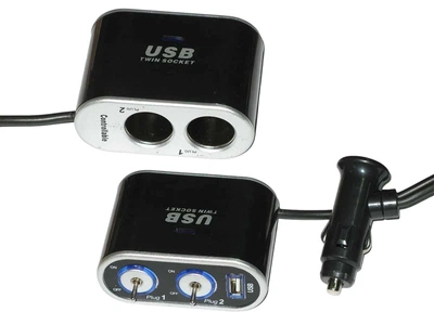 Прикуриватель-двойник с удлинителем/USB+выключатели KSU-0182 12V