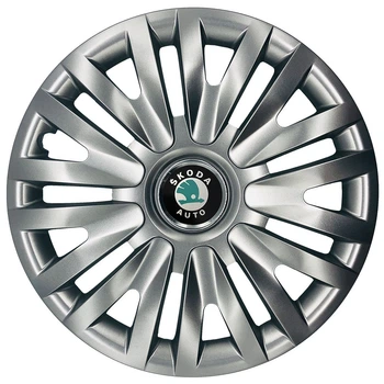 Автомобільні модельні ковпаки R15 Skoda (зелена) 313 4шт, SJS, сріблясті