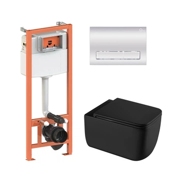 Подвесной унитаз Gemini Ultra Quiet 530х365х373 + комплект инсталляции Nest 4 в 1 (линейная клавиша Chrome)