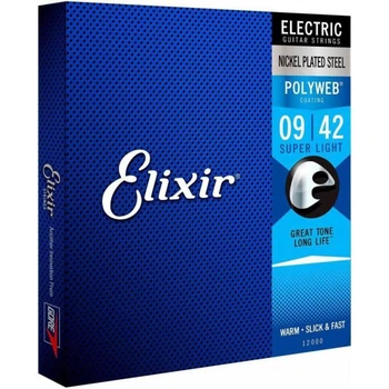 Струни для електрогітари Elixir 12000 Polyweb Nickel Plated Steel Super Light 9/42