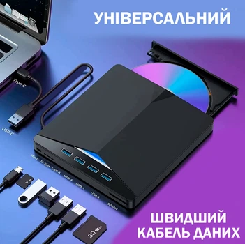 Внешний портативный привод дисковод 6 в 1 Maiwo DVD±R/RW CD-RW - USB 3.0 Type-A/Type-C