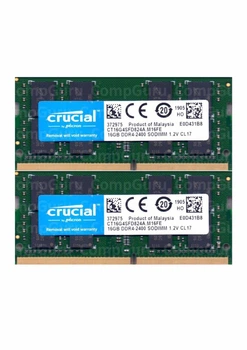 Оперативна пам'ять для ноутбука Crucial DDR4 32GB (2x16GB) 2400MHz SO-DIMM PC4-2400 (CT16G4SFD824A.M16FE)