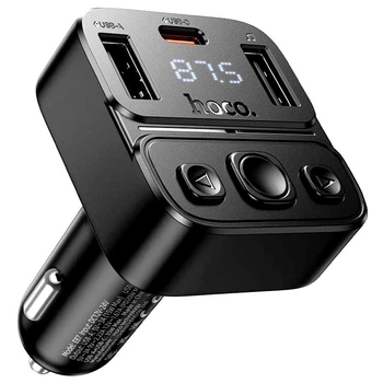 Автомобильный FM-трансмиттер модулятор HOCO E87 |2USB/1Type-C, 35W/3A, PD/QC| Черный