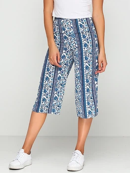 Брюки женские H&M 0101255_цветы_10 38 Синие (KAY2000000896991)