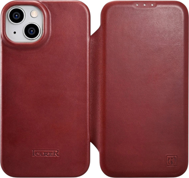 Чохол-книжка iCarer Curved Edge Oil Wax Real Leather Folio Case для Apple iPhone 14 Plus Red (AKI14220707-RD)