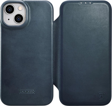 Чохол-книжка iCarer Curved Edge Oil Wax Real Leather Folio Case для Apple iPhone 14 Plus Navy Blue (AKI14220707-BU)