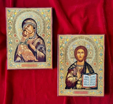 Пара венчальная с Владимирской иконой Божией Матери, 20 х 15,5 см