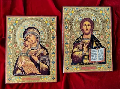 Пара венчальная с Владимирской иконой Божией Матери декорирована, 28 × 21 см