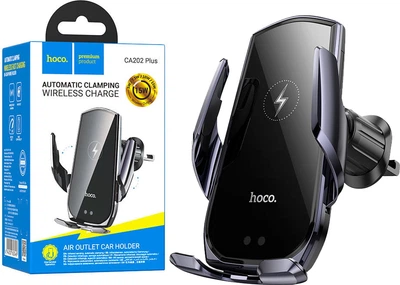 Автодержатель Hoco CA202 Plus с Беспроводным Зарядным Устройством Black Metal Grey (39345)