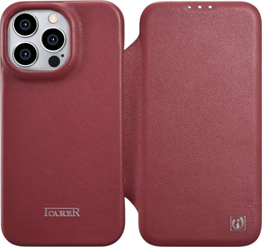 Etui z klapką iCarer Curved Edge Oil Wax Real Leather Folio Case do Apple iPhone 14 Pro Max Red (WMI14220716-RD)