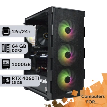 Компьютер Power Up #1 для After Effects / Ryzen 9 7900x / 64GB / HDD 2TB / SSD 1TB / GeForce RTX 4060Ti 16GB для видеомонтажа анимационного дизайна и постобработки