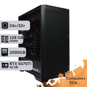 Компьютер Power Up #19 для DaVinci Resolve / Core i9 14900K / 128GB / HDD 6TB / SSD 2TB / GeForce RTX 5070Ti 16GB для видеомонтажа анимационного дизайна и постобработки