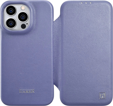 Etui z klapką iCarer Curved Edge Real Cowhide Premium Leather Folio Case do Apple iPhone 14 Pro Light Purple (WMI14220714-LP)