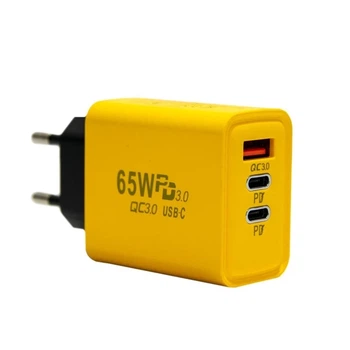 Блок питания AR-PD05 65W быстрая зарядка USB + 2 Type-C жёлтый 9177