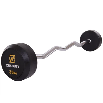 Штанга фиксированная изогнутая обрезиненная Rubber Coated Barbell Zelart TA-2687-35 35 кг
