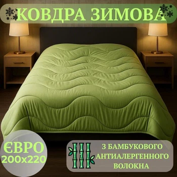 Одеяло зимнее Евро 220х200 из бамбукового волокна и чехлом микрофибра BAMBOO стеганое Евроспальное антиаллергенное 300г/м2