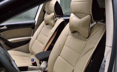 Подушка-подголовник в авто из эко-кожи. Бежевая, (B6-00333 beige)
