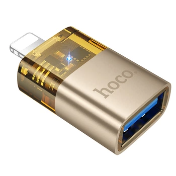 Адаптер переходник Hoco UA36, Lightning to USB, gold