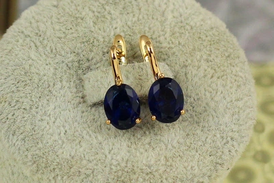 Серьги Xuping Jewelry солистка с синим овальным камнем 1,7 см золотистые