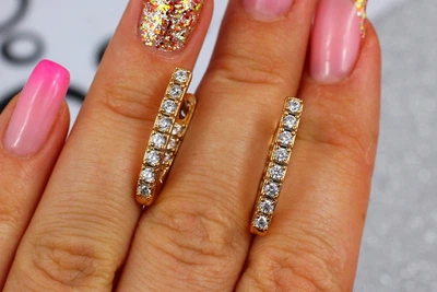 Серьги Xuping Jewelry дорожки с крупными камнями спереди и сзади 2,1 см золотистые