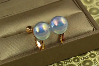 Сережки кліпси Xuping Jewelry кульки синій перламутр 1,6 см золотисті
