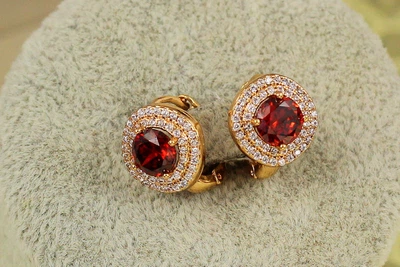 Сережки Xuping Jewelry велика мрія із червоним каменем 1,3 см золотисті