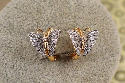 Сережки кільця Хuping Jewelry тропічний метелик з родієм 1,2 см золотисті