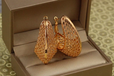 Серьги Xuping Jewelry крупная сеточка 4 см золотистые
