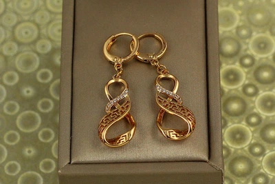 Сережки підвіски Xuping Jewelry вісімки з грецьким візерунком 4 см золотисті