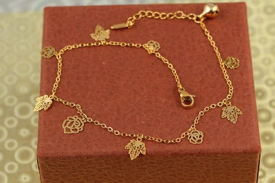 Браслет Xuping Jewelry на ногу з трояндами і листочками 26 см золотистий
