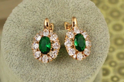 Сережки Xuping Jewelry циннія із зеленим каменем 2,3 см золотисті