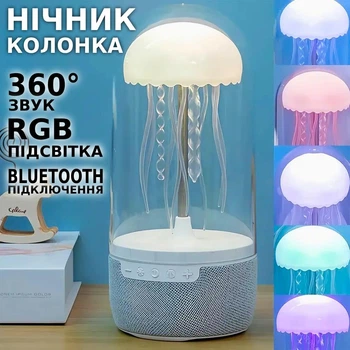 Аккумуляторная портативная лампа-ночник bluetooth колонка медуза с RGB подсветкой настольная беспроводная